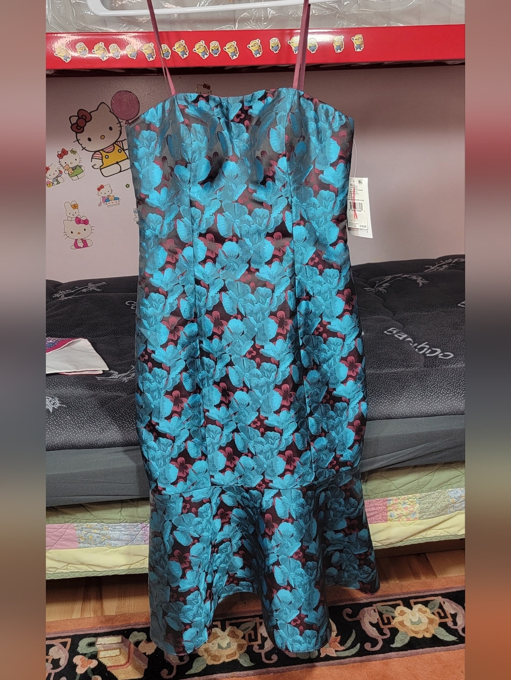 Aidan Mattox Blue Floral Strapless Cocktail Dress Size 2